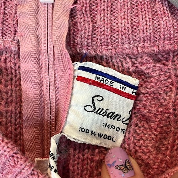 Vintage Dusty Pink Cable Knit Woolen Sweater Back Zip Authentic - Picture 6 of 12